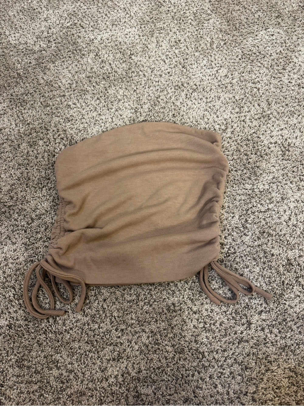 Active USA Ribbed Drawstring Tube Crop Top in Taupe
